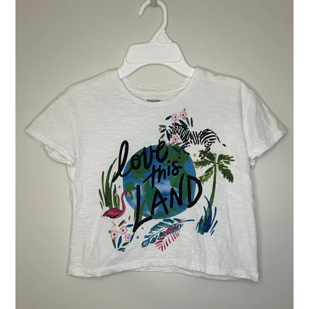 GYMBOREE White Love This Land Cropped T-shirt Top Girls S 5-6